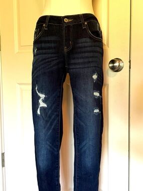 Kan Can Dark Blue Distressed Women's Jeans